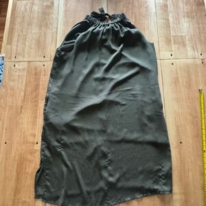 Prologue Olive Green Halter Neck Midi Dress Side Slits Pockets Size L Minimalist